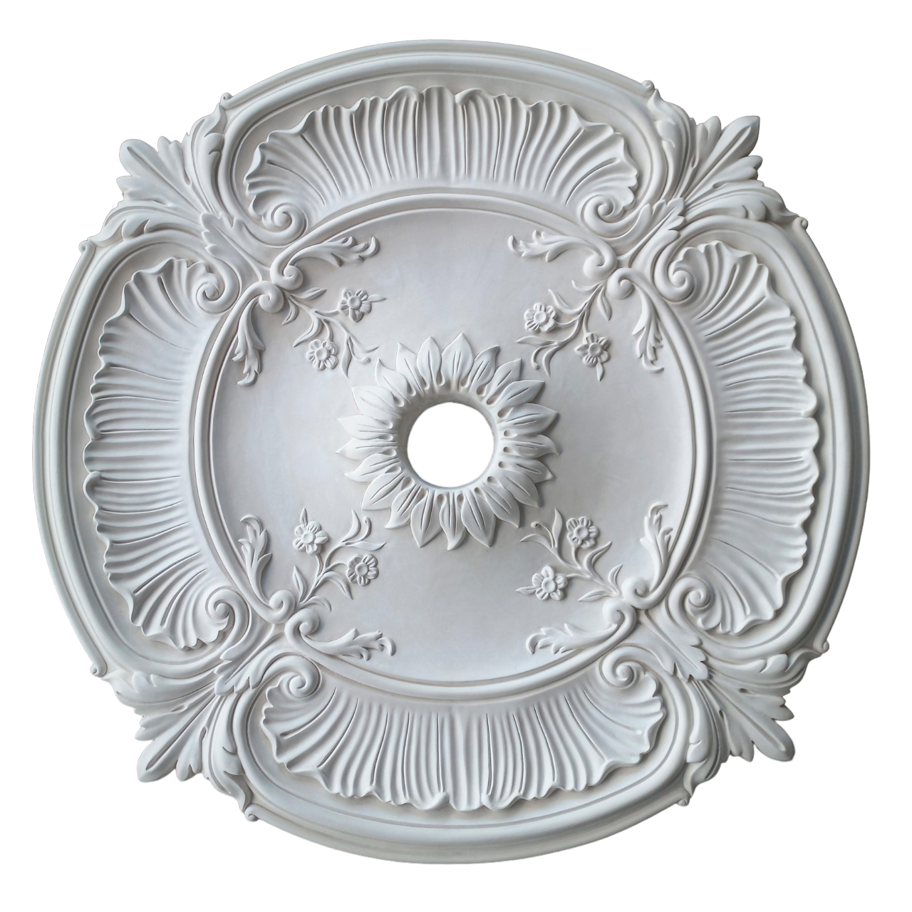 Розетка потолочная ErmitageDecor P-30 классицизм круглая с растительным орнаментом гипс ⌀ 750 мм