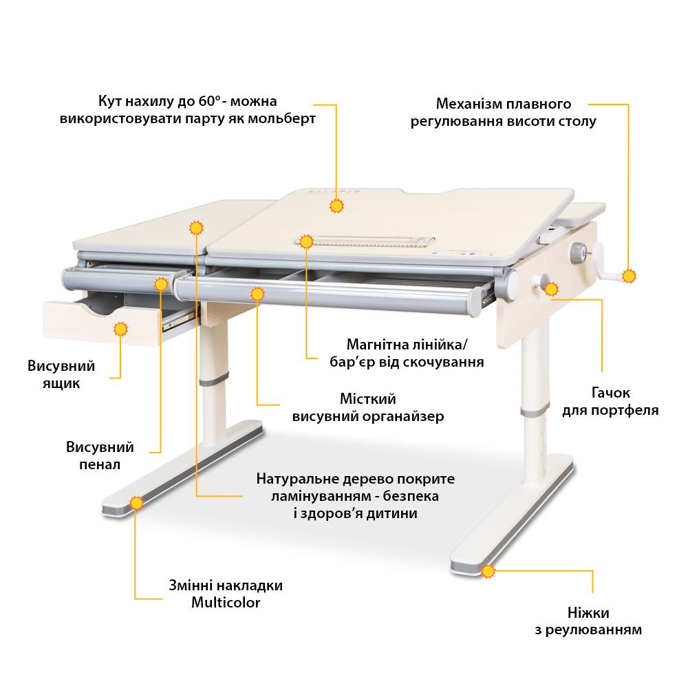 Шкільна ергономічна дитяча парта трансформер Mealux Montreal Multicolor Lite Береза (BD-670 TG/MC Lite) - фото 9 Шкільна ергономічна дитяча парта трансформер Mealux Montreal Multicolor Lite Береза (BD-670 TG/MC Lite) - фото 9