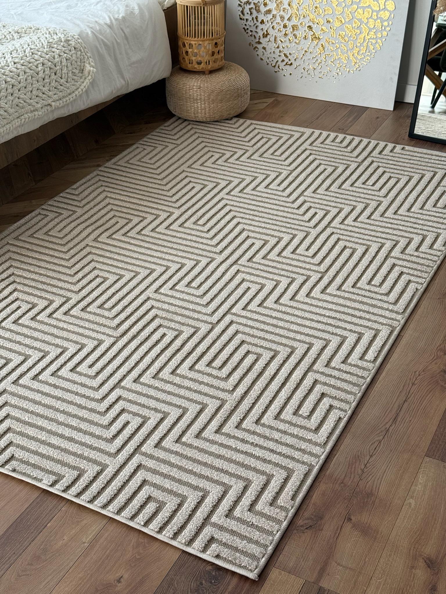 Килим прямокутний з об’ємним геометричним візерунком 150х230 см Кремовий