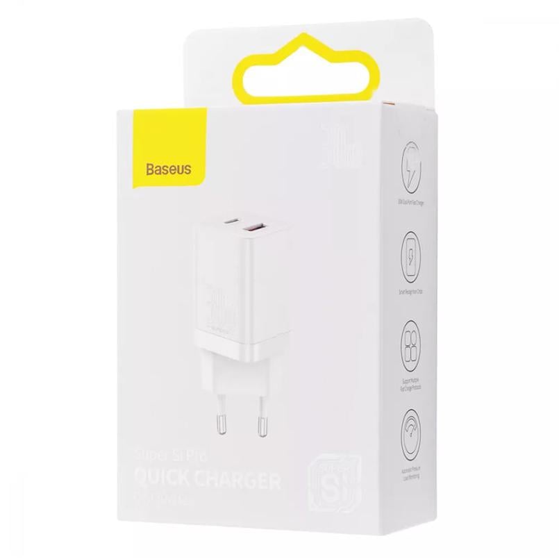 Зарядний пристрій мережевий BASEUS Super Si Pro Quick Charger Type-C/USB 30W White (33681 white) - фото 5