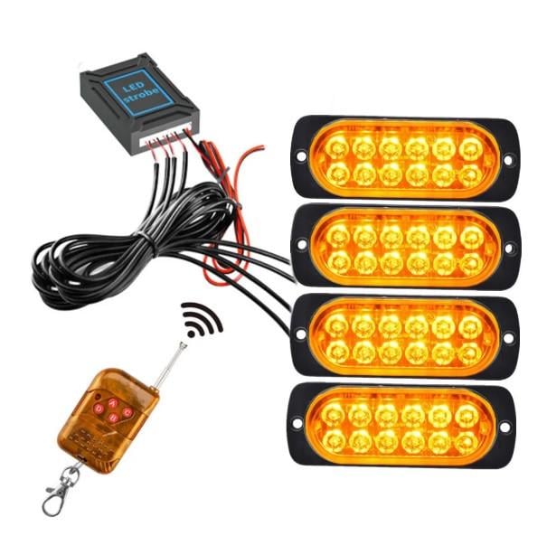 Стробоскоп з пультом керування 12 LED 12-24V комплект 4 шт. Жовтий (4281) Стробоскоп з пультом керування 12 LED 12-24V комплект 4 шт. Жовтий (4281)