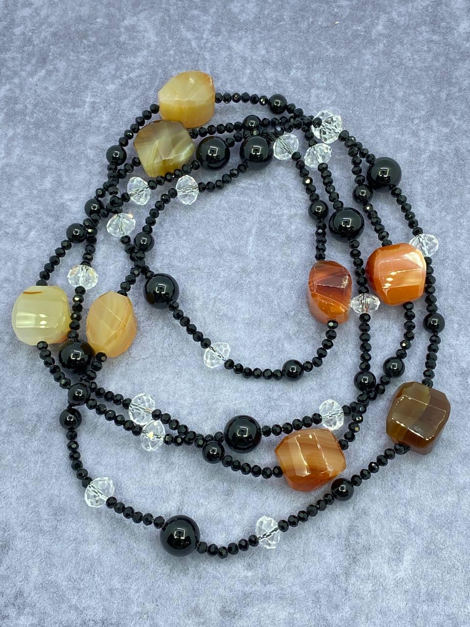 Бусы сердолик агат 160 см Черный (558)