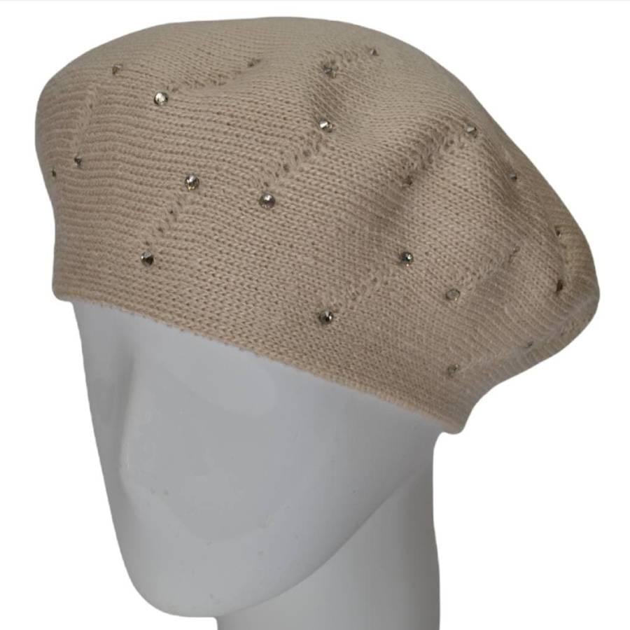 Берет женский Lirus Нимфа двойной из шерсти с стразами Светлый лен
