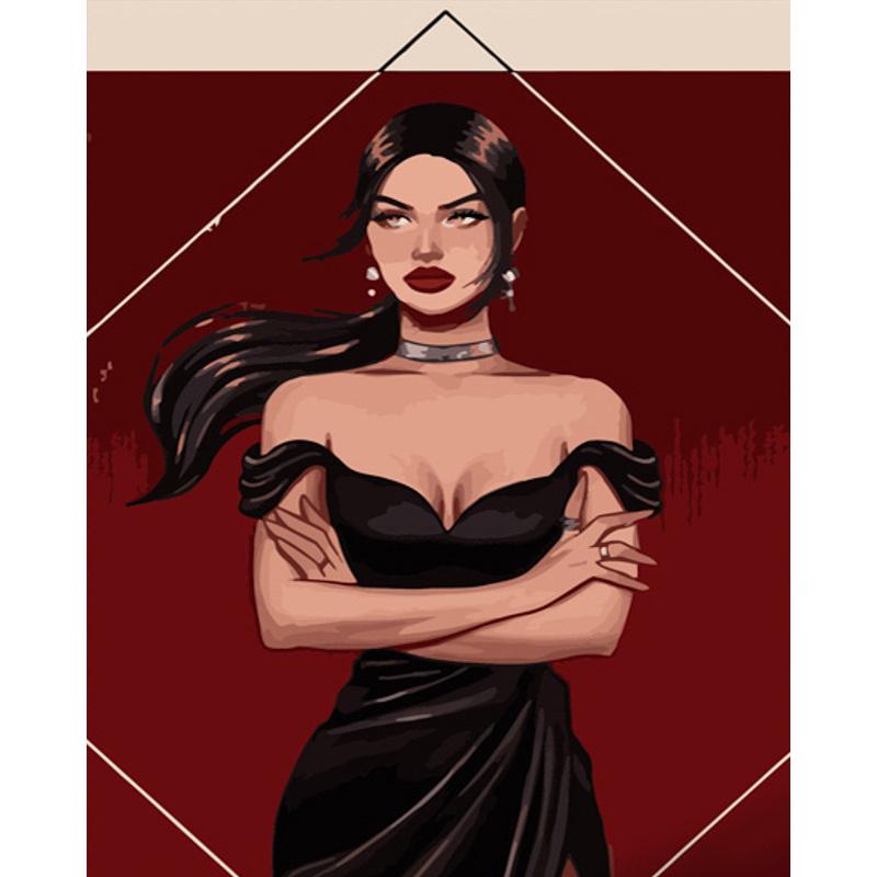 Картина по номерам Strateg Премиум Женщина в черном размере 40х50 см (GS700)