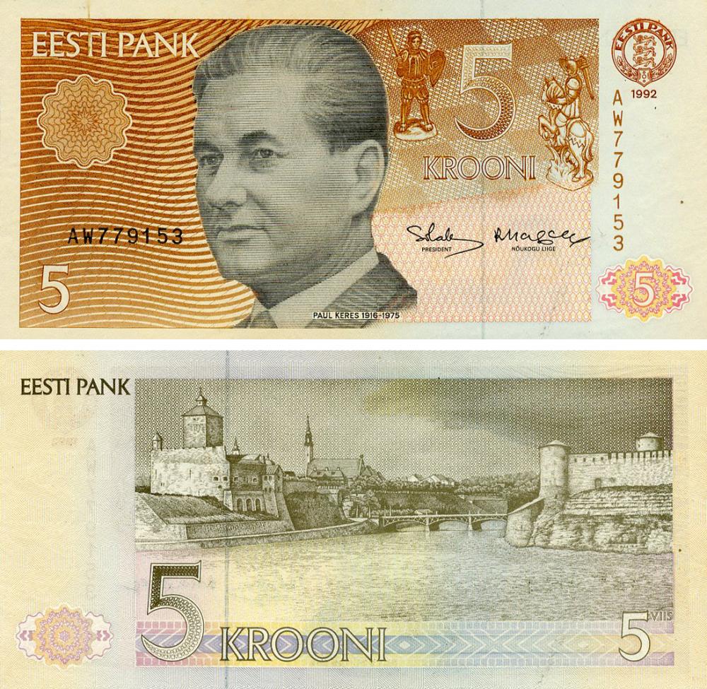 Коллекционная банкнота Эстония 5 крон 1992 AU-UNC (P71b)
