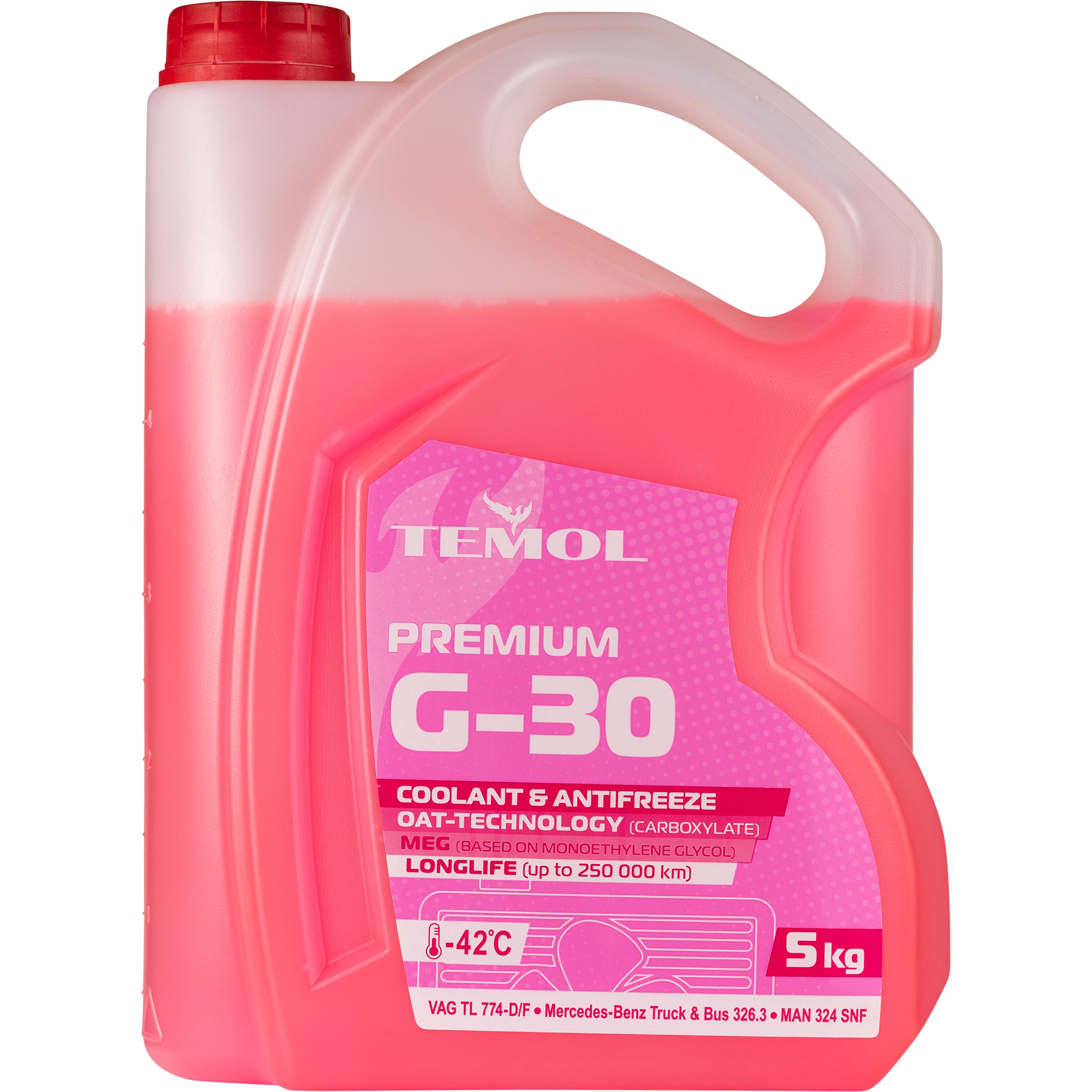 Охолоджувальна рідина Temol Premium G-30 antifreeze -42°C 5 кг Рожевий