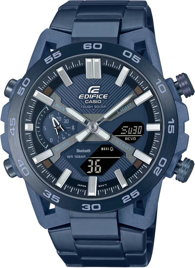 Мужские наручные часы Casio Edifice ECB-2000CB-2A на солнечной батарее с карбоновым корпусом/водозащитой 100 м/подсветкой Синий (3161124664)