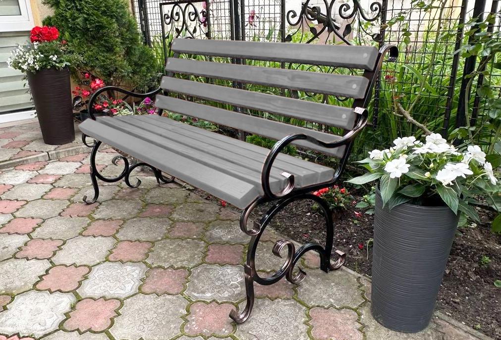 Скамейка садовая кованая Tobi Sho Дольче с подлокотниками для дачи террасы 100 см Антрацитовая (kn67811)