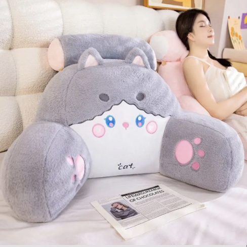 Подушка-спинка ортопедическая для чтения Кот 65х45 см Серый/Белый