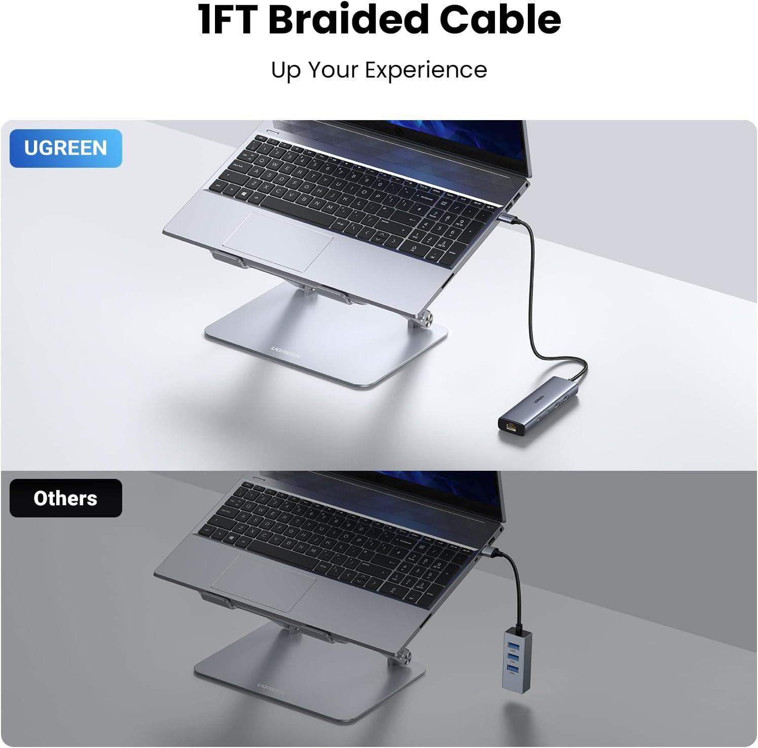 Концентратор UGREEN USB-C 3 порти USB 3.2 10 Гбіт/с 1 порт USB 2.0 Ethernet RJ45 1 Гбіт/с Сірий (45320) - фото 4 Концентратор UGREEN USB-C 3 порти USB 3.2 10 Гбіт/с 1 порт USB 2.0 Ethernet RJ45 1 Гбіт/с Сірий (45320) - фото 4