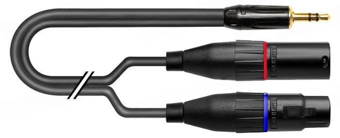 Аудіокабель перехідний INSERT Jack 3,5 stereo штекер/XLR3 штекер/XLR3 гніздо 3,4x6,4 мм 1 м Чорний (000029890)