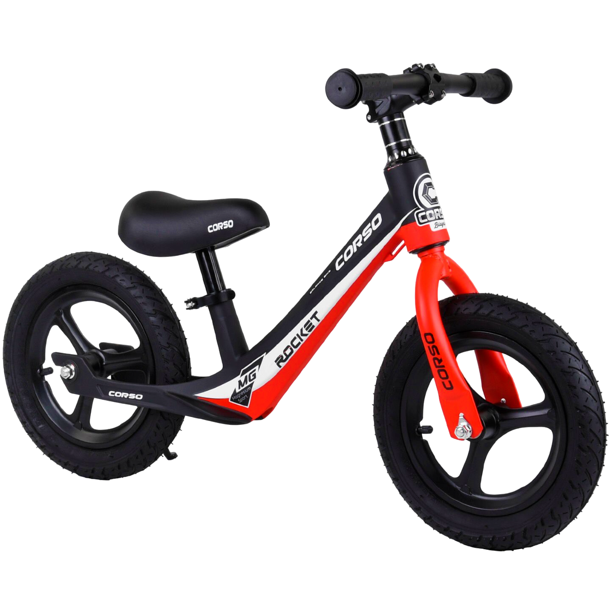 Біговел дитячий Corso Rocket 12" з магнієвою рамою/підставками для ніг та підніжкою Чорний/Червоний (67689)