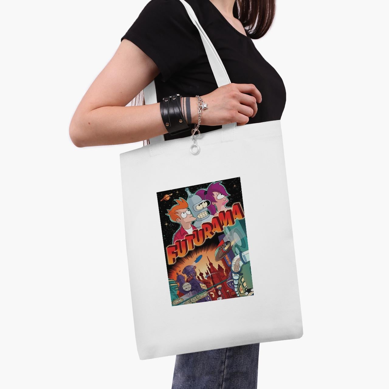 Эко сумка шоппер Bender Philip J. Fry and Leela Futurama 41x35 см Белый (9227-2866-WT1)