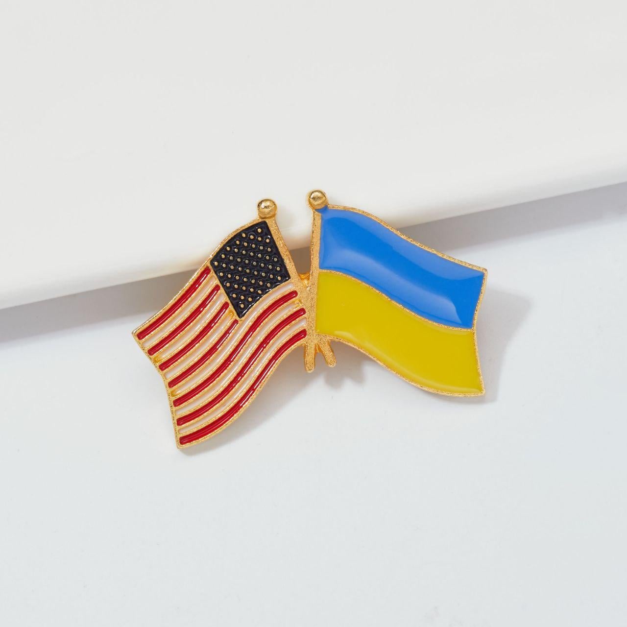 Значок-пин двойной с флагами Украины и США 40х27 мм (00028)