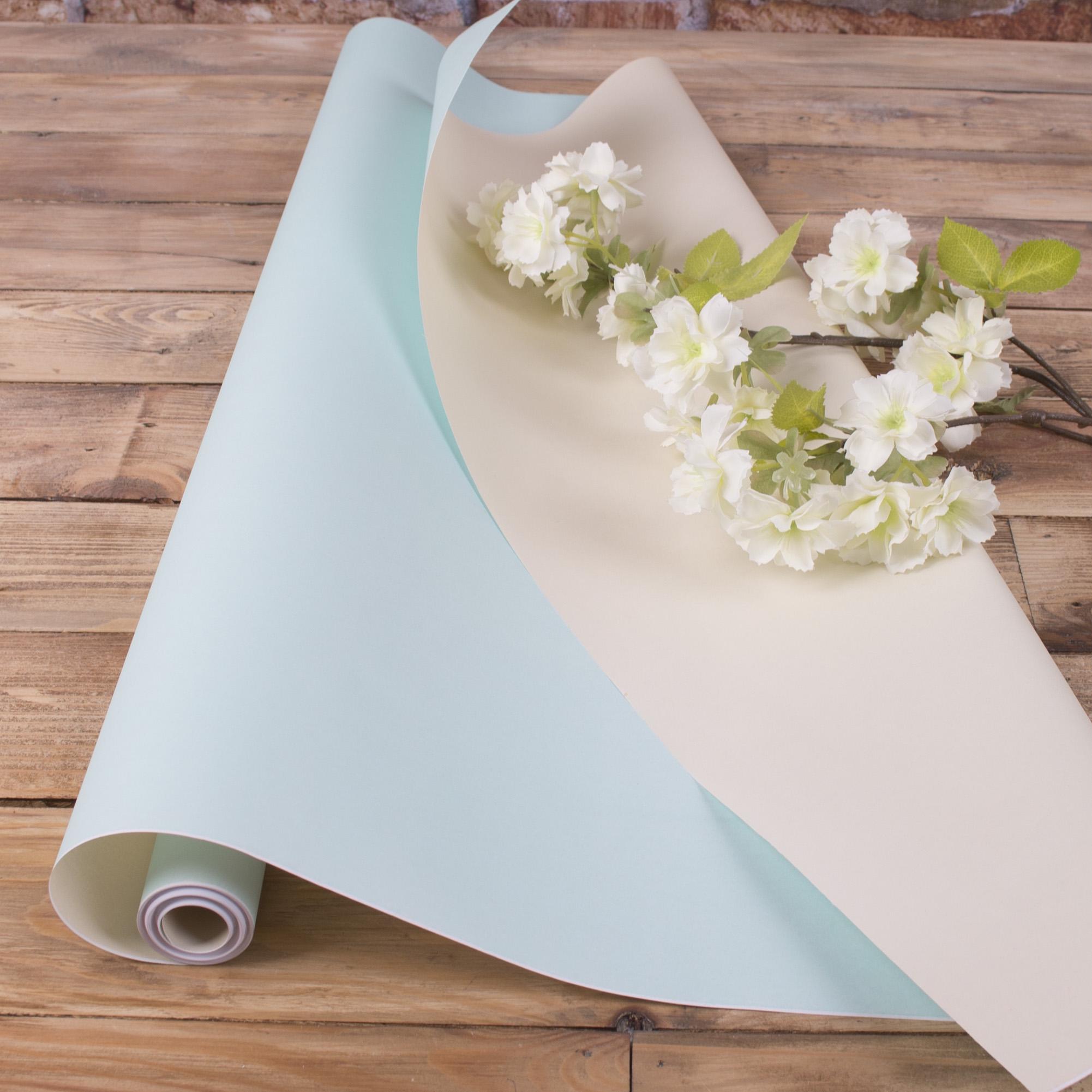 Подарочная бумага флористическая двусторонняя Голубой/Кремовая (215-4)