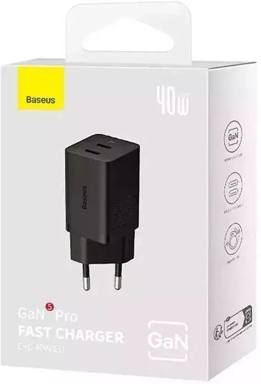 Зарядное устройство сетевое BASEUS GaN5 Pro Fast Charger 2Type-C CCGP180101 40W Black - фото 5