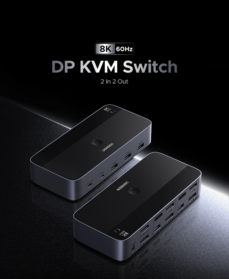 Комутатор UGREEN DP to DP 2in2 з можливістю спільного використання 2 ПК Black (55851) - фото 8