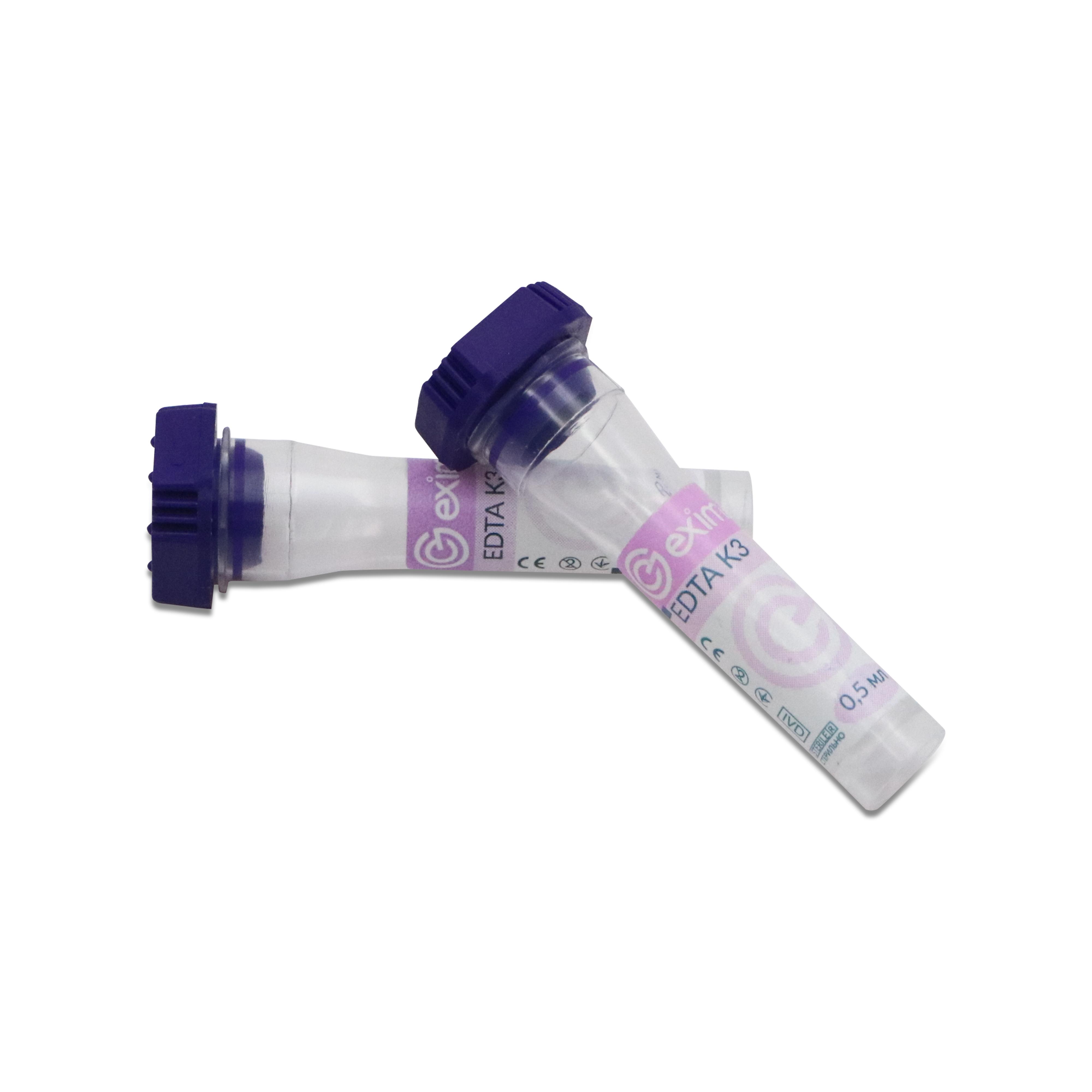 Пробирка для забора капиллярной крови EximLab K3 EDTA 0,5 мл 8х42 мм 100 шт./уп. Фиолетовый - фото 2