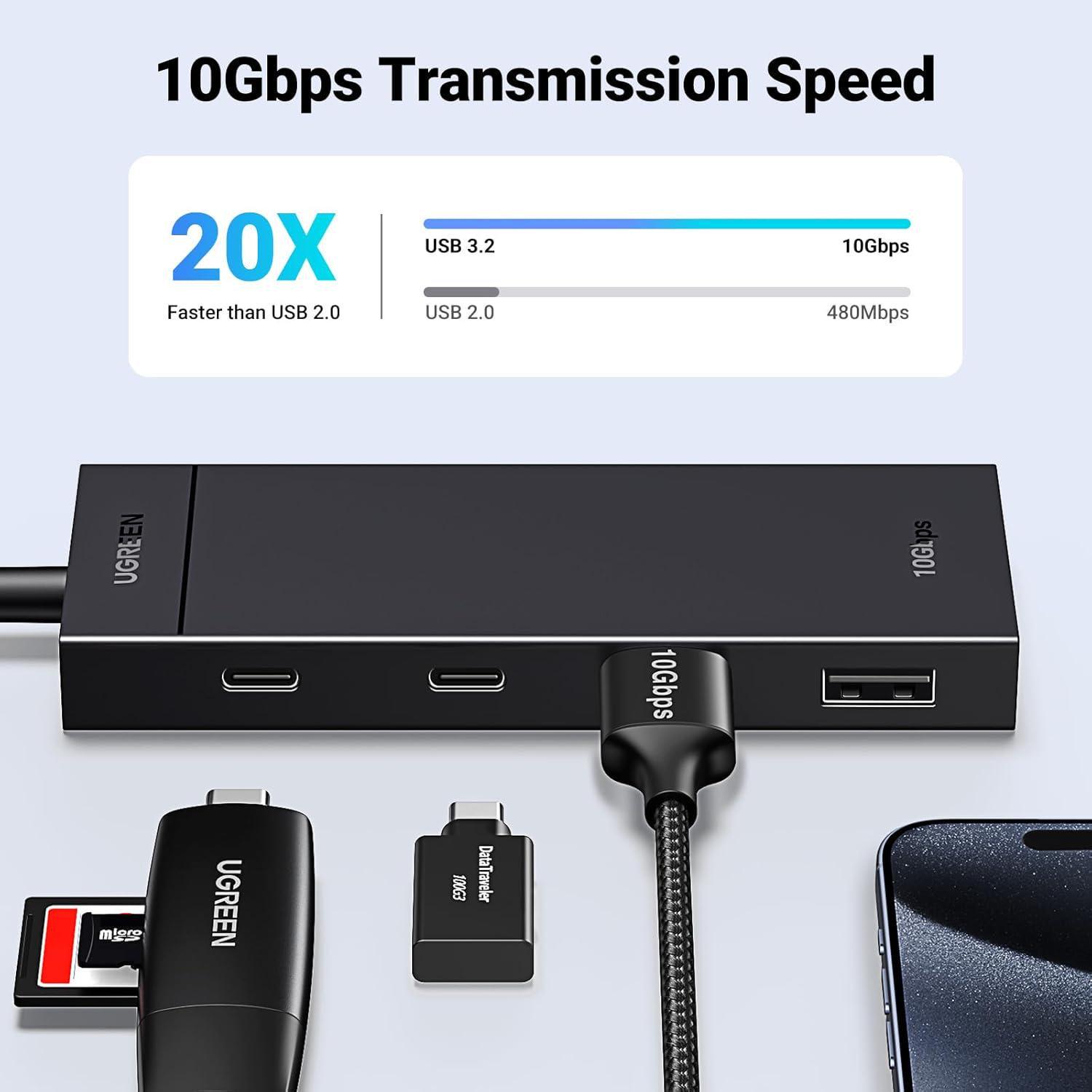 Концентратор UGREEN USB-C 4 порти USB 3.2 Gen 2 10 Гбіт/с 2хUSB-A 2хUSB-C Чорний (35583) - фото 3 Концентратор UGREEN USB-C 4 порти USB 3.2 Gen 2 10 Гбіт/с 2хUSB-A 2хUSB-C Чорний (35583) - фото 3