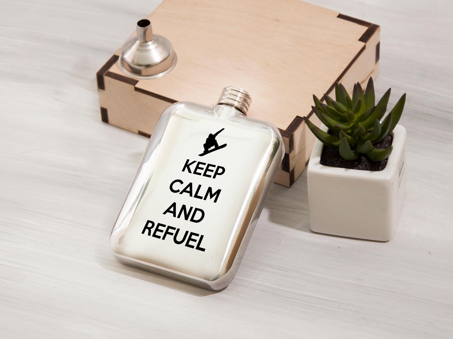 Фляга WoodPresentStudio Keep Calm and Refuel в деревянной коробке 150 мл - фото 3