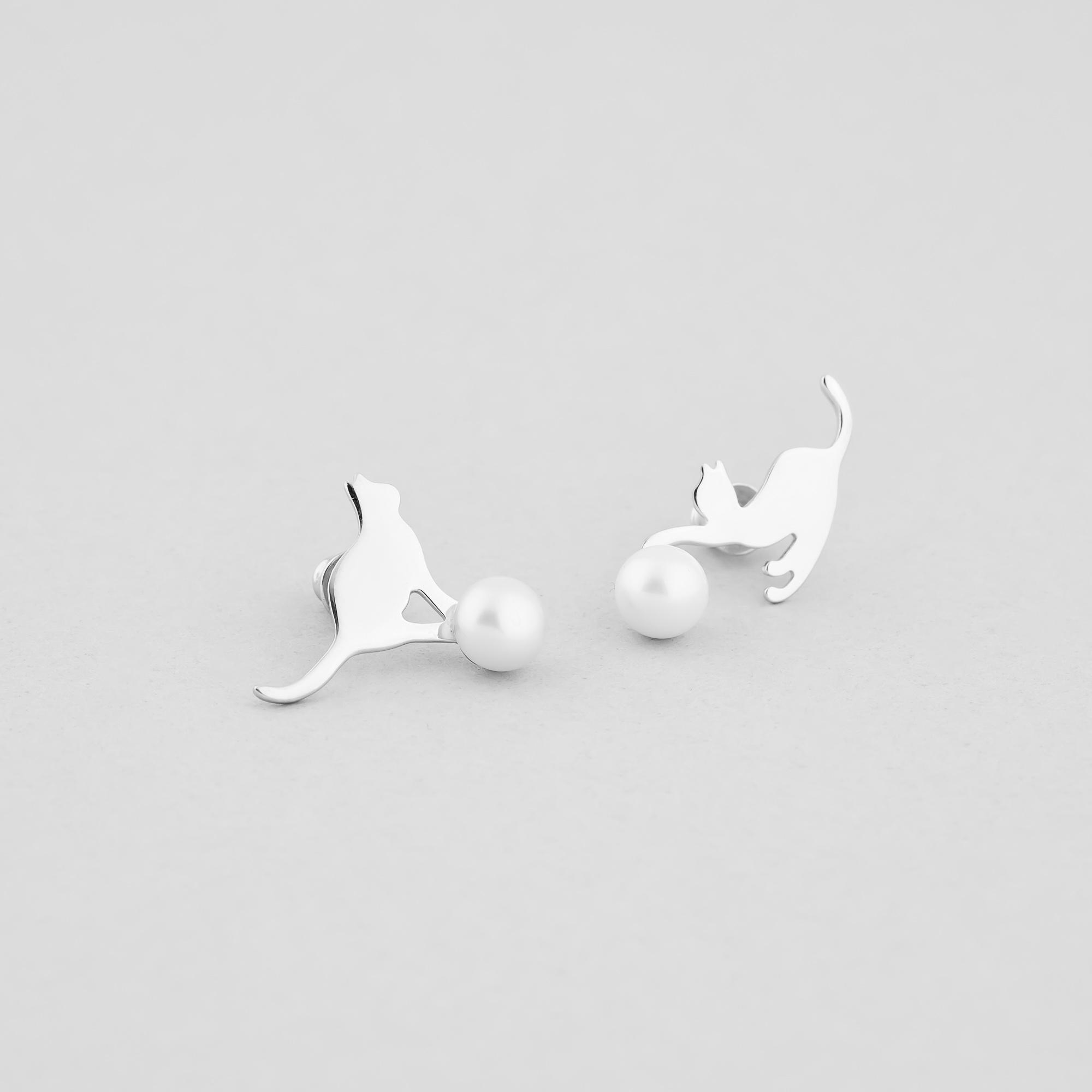 Серебряные серьги Minimal Игривые кошечки (13388)