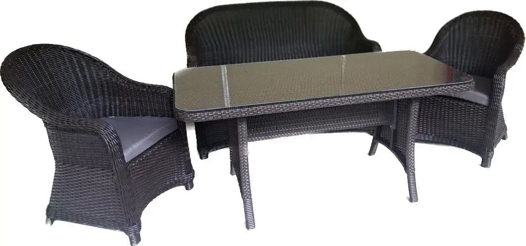 Комплект садових меблів Офелія на металевому каркасі зі штучного ротанга стіл/диван/крісла Антрацит (CNT00008617)