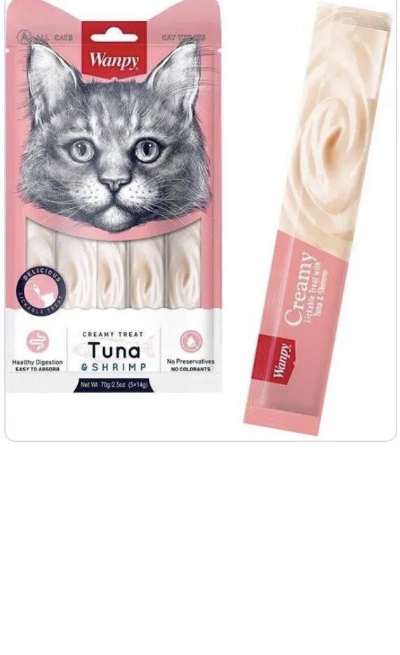 Лакомство для кошек Wanpy Creamy Lickable Treats Tuna & Shrimp 14 г х 5 шт. (RAC-50) - фото 2
