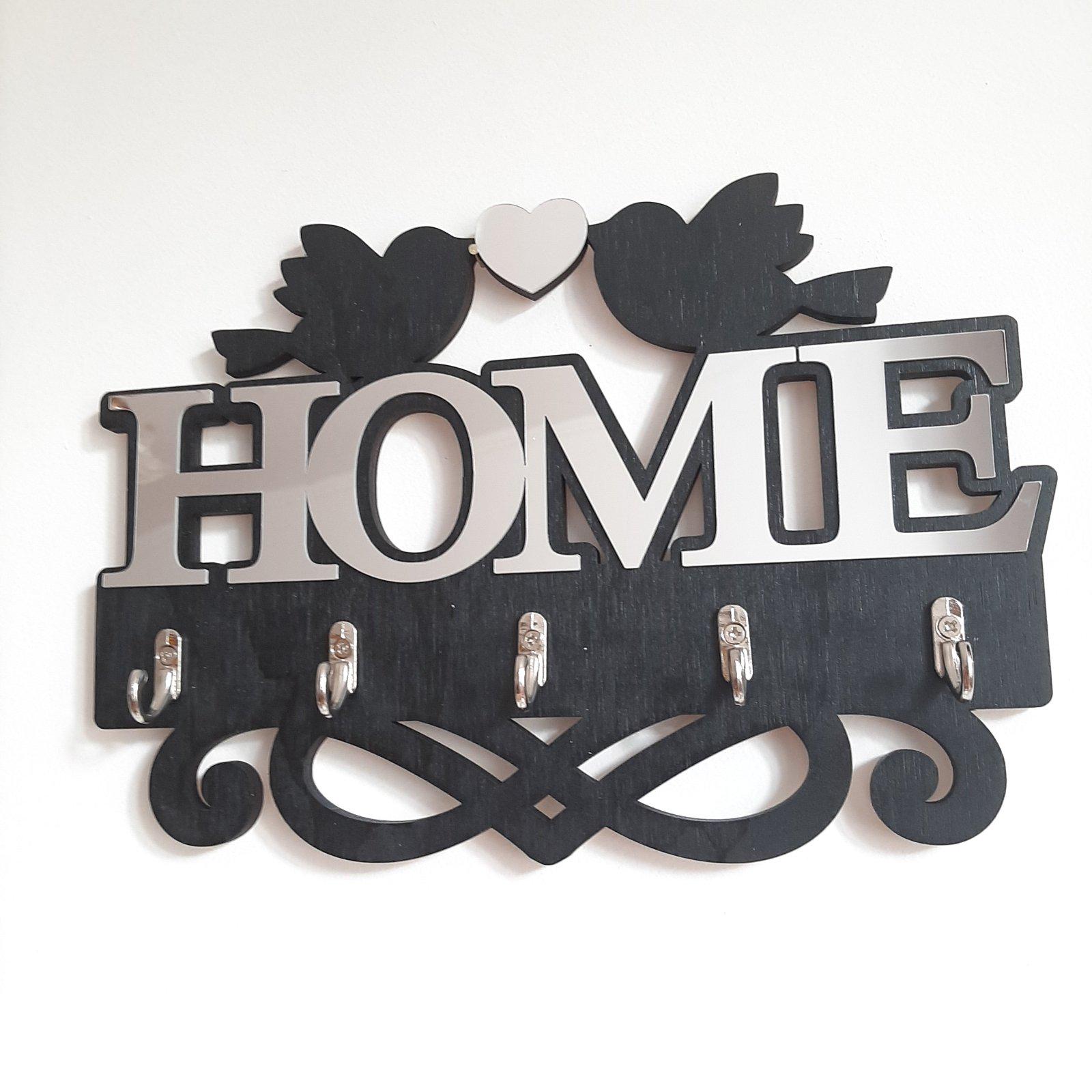 Ключница настенная деревянная HouseWood HOME Черно-серебряный глянцевый