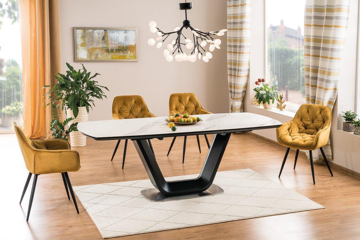 Стол кухонный Signal Armani Ceramic 160 (220) X90 (раскладной) МДФ/Металл/МДФ цвет Белый эффект мрамора/Черный матовый (ARMANIBC160)