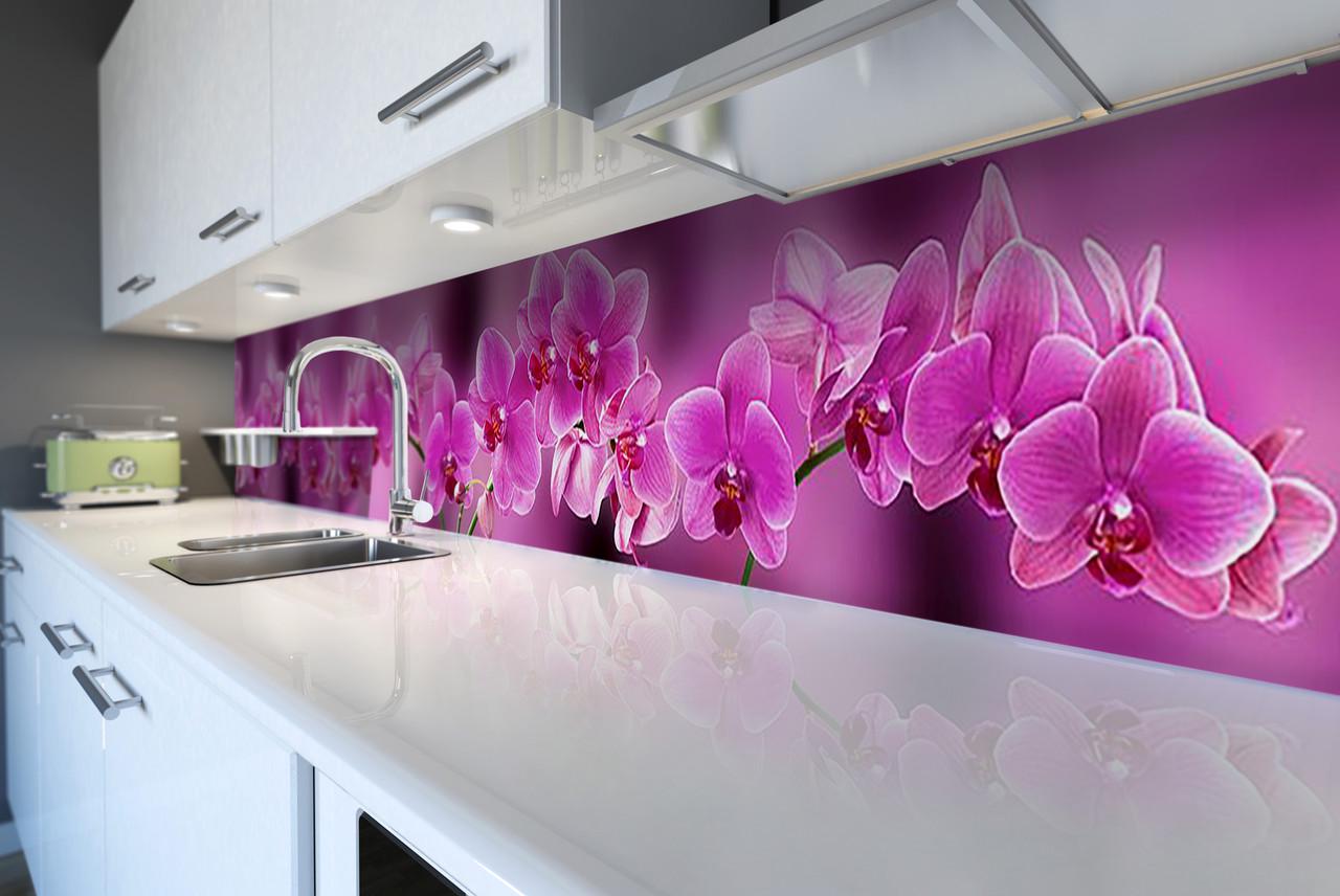 Кухонный фартук Ветка розовых орхидей из самоклеющейся виниловой пленки 60х300 см Розовый