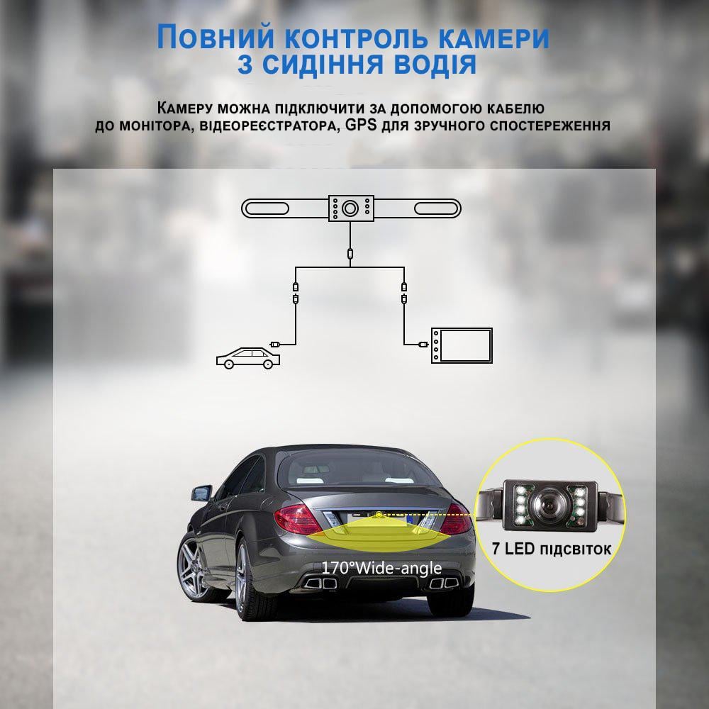 Камера заднього виду автомобільна Podofo P0072A1 з функцією нічного бачення і захистом від вологи IP66/огляд 120 ° - фото 5