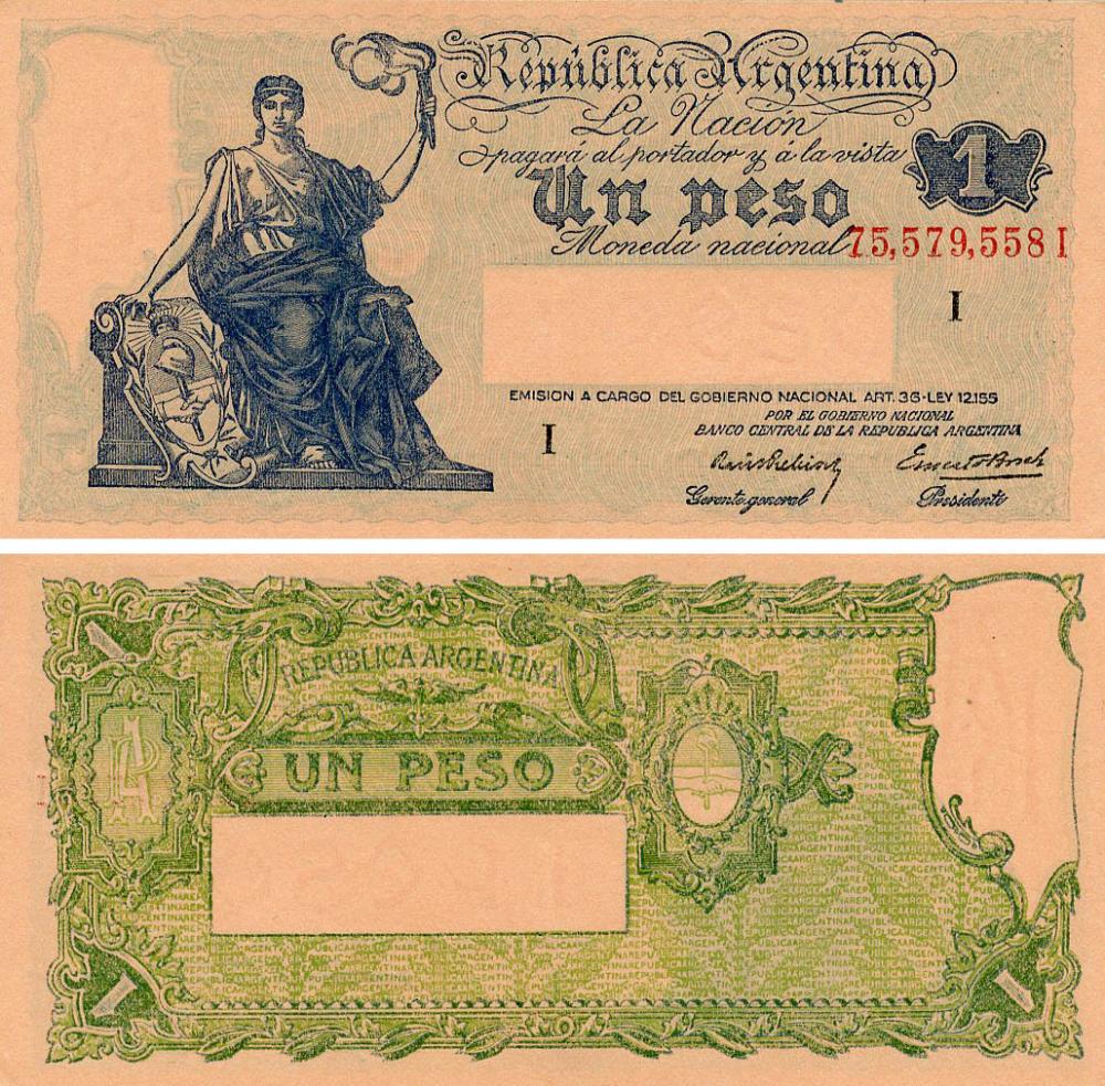 Коллекционная банкнота Аргентина 1 песо 1935 VF-AU P251 (Б20470)