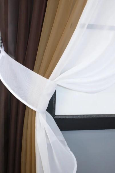 Комплект штор на кухню с подвязками 400х170 см Венге/Кофейный/Белый (054к) - фото 4 Комплект штор на кухню с подвязками 400х170 см Венге/Кофейный/Белый (054к) - фото 4