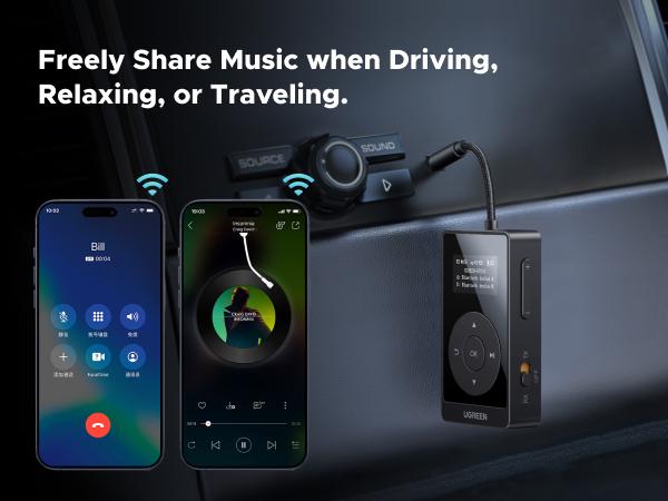 Адаптер передатчик-приемник с микрофоном для звонков Bluetooth 5.3 UGREEN BT503 300 mAh Black (88275) - фото 7