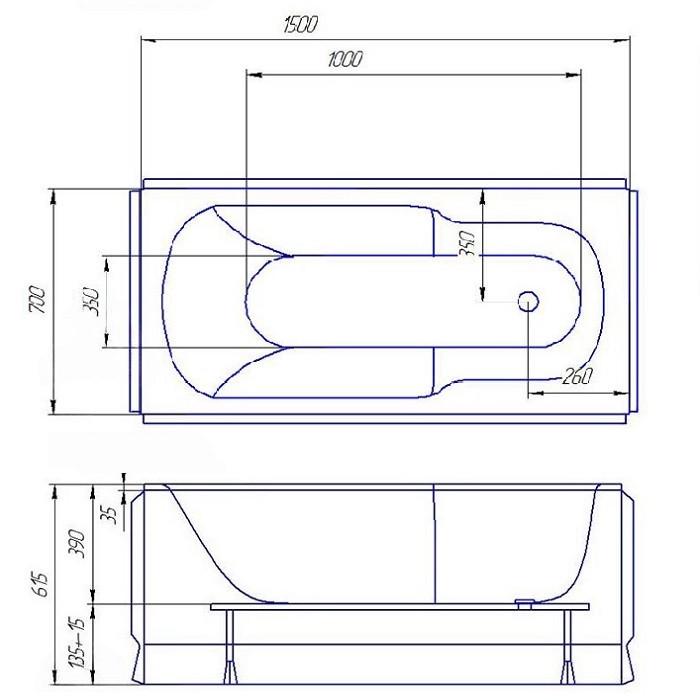 Ванна акрилова Redokss San SALERNO 1500х700 мм - фото 2