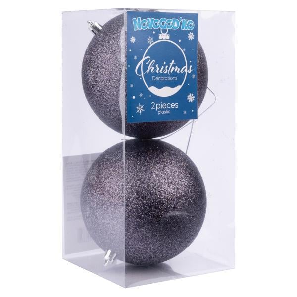 Шары новогодние Novogod’Ko 12 см глиттер 2 шт. Графитовий (974429)
