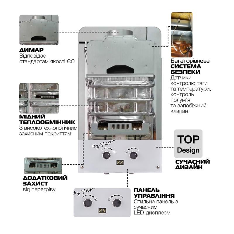 Газова колонка MIXXUS GWH-0610 BASIC GLASS димохідна панель зі скла з малюнком 17 кВт 10 л/хв (OL-WH0027) - фото 5