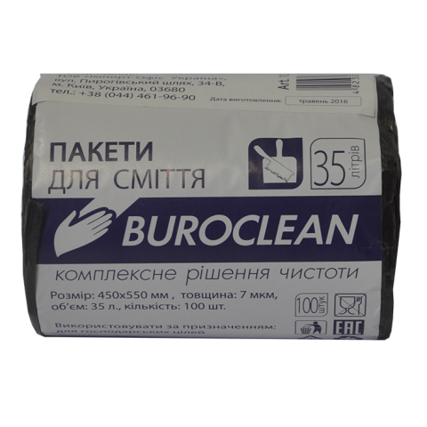 Пакеты для мусора BuroClean ECO 35 л/100 шт. 7 мкм HDPE Черный (10200021)