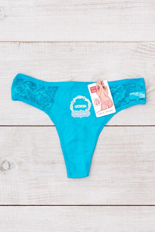 Труси-стринги жіночі з мереживними вставками та принтом Носи Своє XL Бірюзовий (15986)