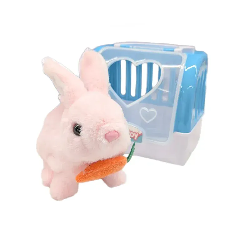 Интерактивная игрушка Plush Toy Кролик с морковкой в голубой переноске из текстиля 15х19 см Розовый (150-98-CH6010PN)