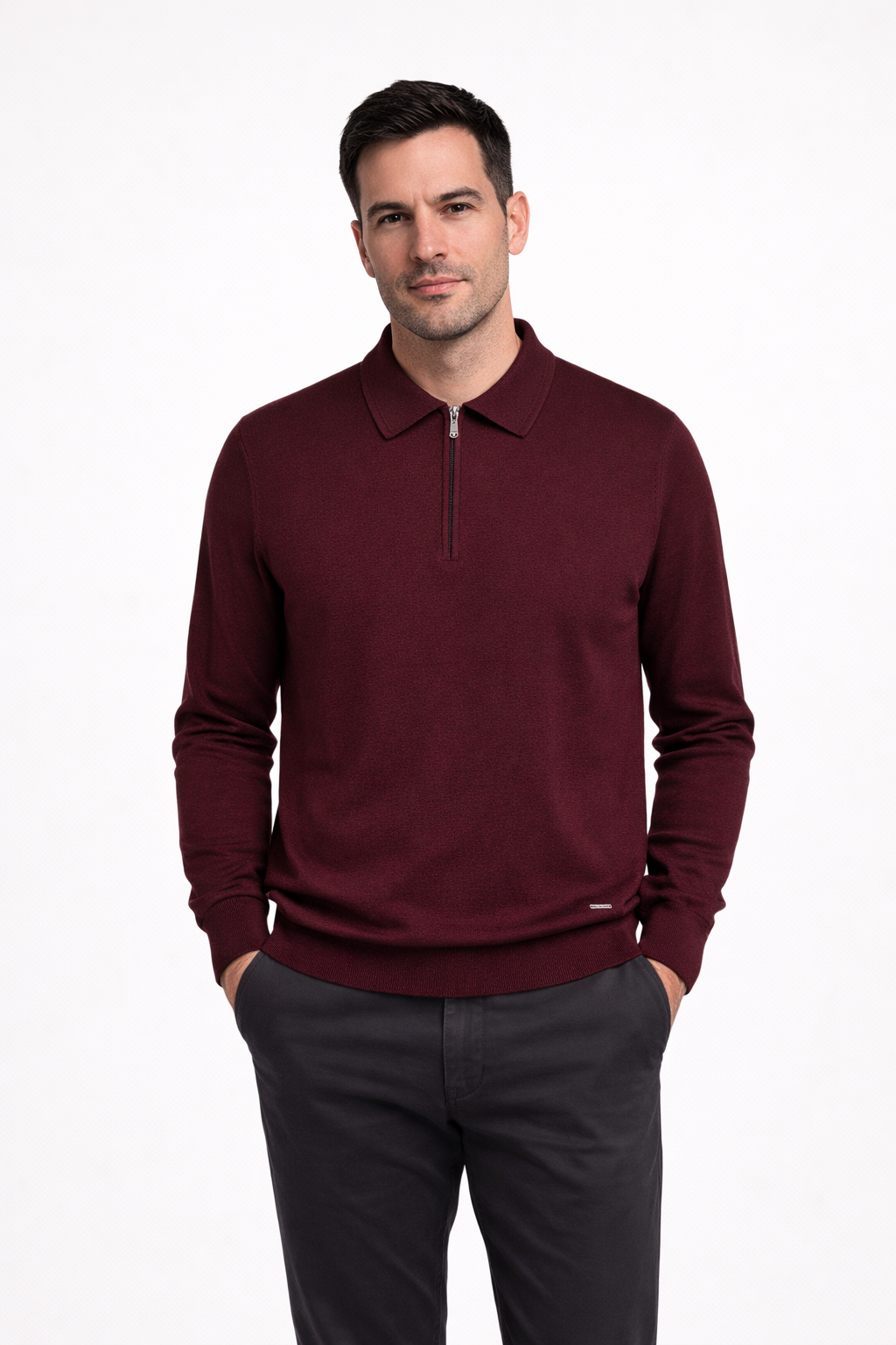 Свитер мужской с воротником 26127482 XXL Бордовый