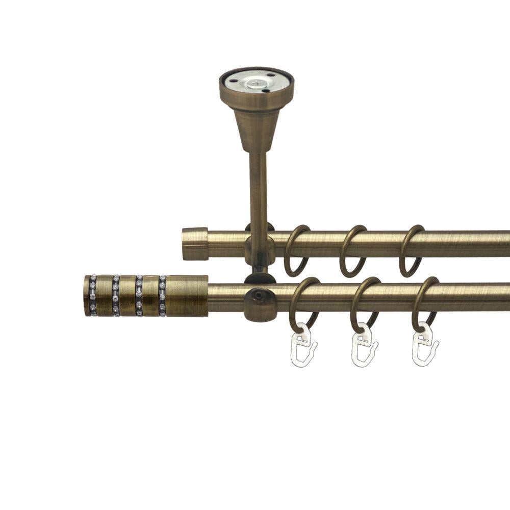 Карниз Orvit Барамелла металевий дворядний відкритий до стелі гладка труба кільце металеве 16/16 мм 240 см Антик (00-00016865)
