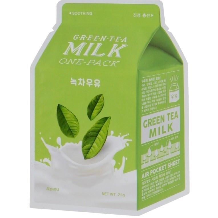 Маска тканинна A'pieu Green Tea Milk One-Pack заспокійлива для обличчя з екстрактом зеленого чаю 21 г