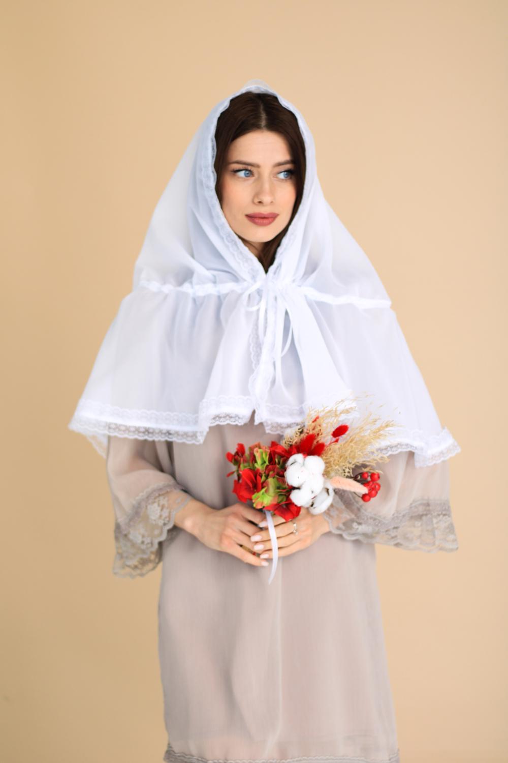 Палантин для храму на голову Білий (п023) - фото 2 Палантин для храму на голову Білий (п023) - фото 2