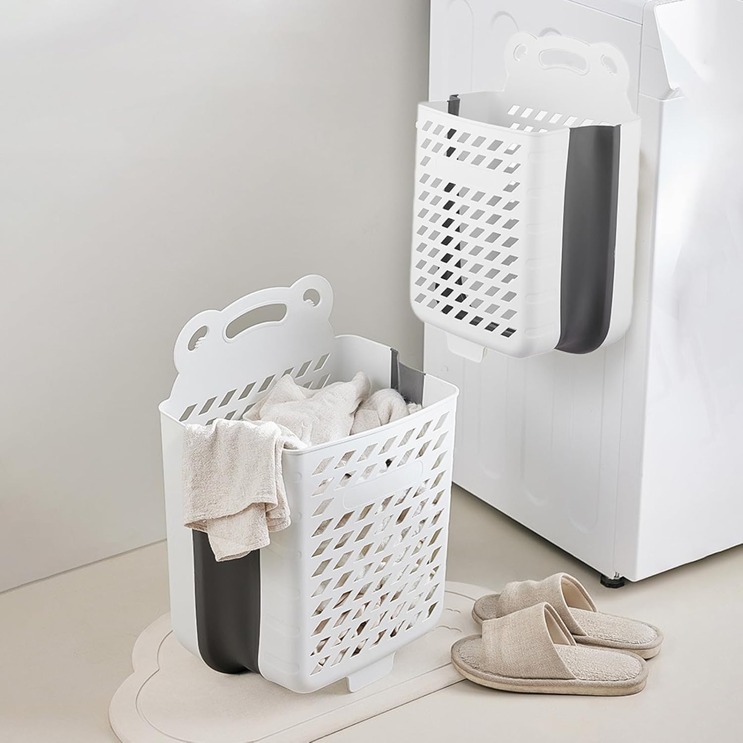 Кошик для білизни cкладаний з ручкою пластиковий підвісний 28х17х38 см Білий - фото 4