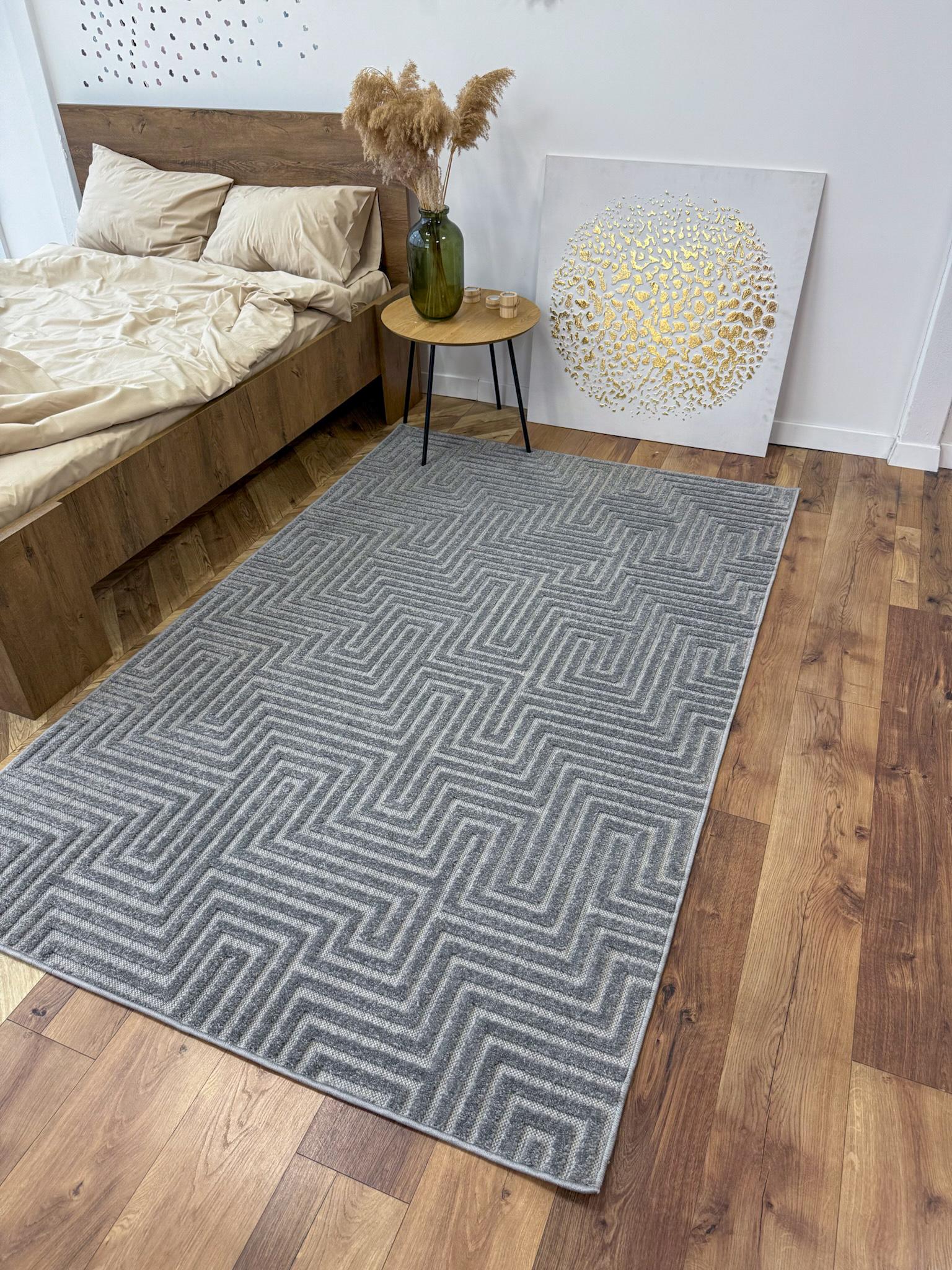 Ковер прямоугольный с объемным геометрическим узором 150х230 см Графитовый