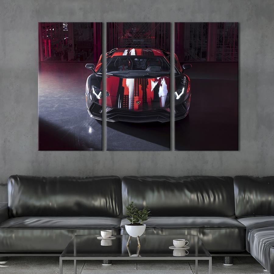 Картина на холсте триптих Пёстрый автомобиль Lamborghini Aventador S – Yamamoto 78x48 см (1268-31)