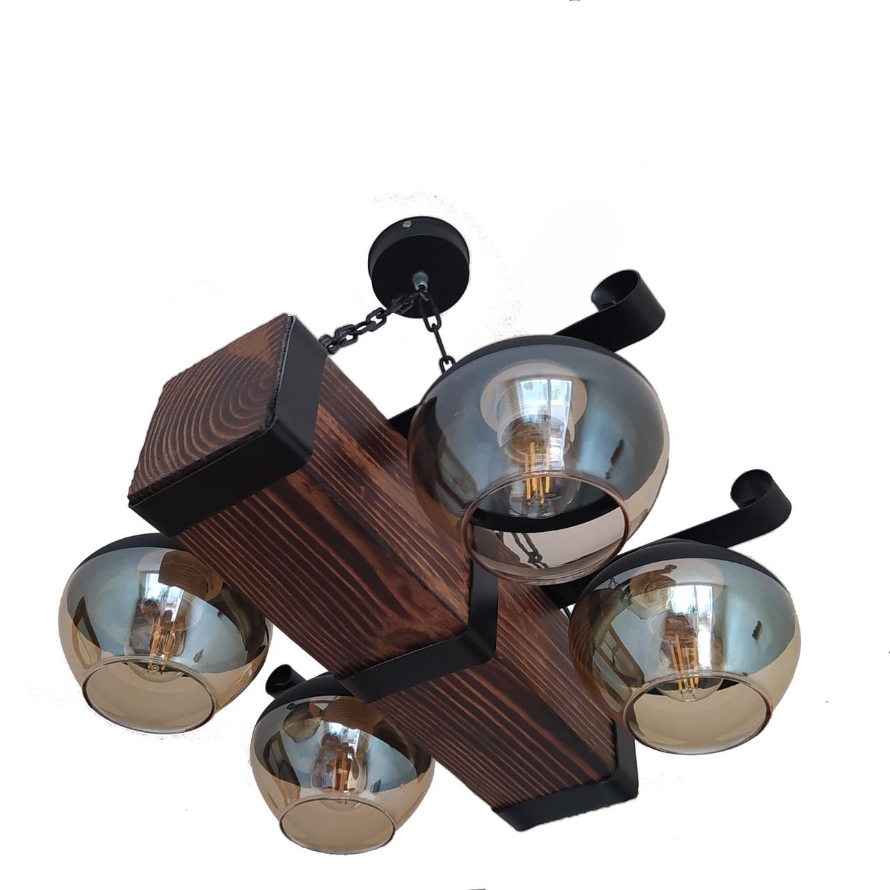 Люстра подвесная деревянная Lighthouse LPR-20112/4P Черный/Коричневый (112224)