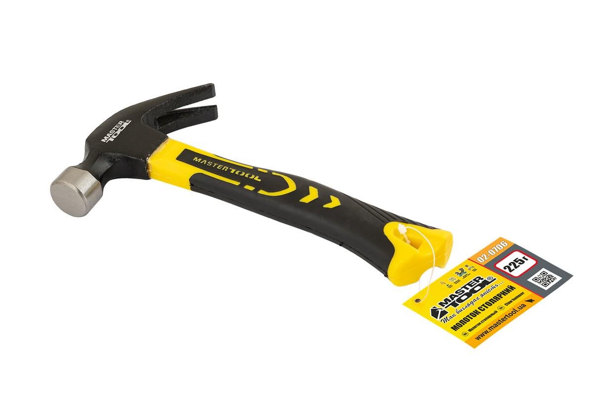 Молоток столярний MasterTool 225 г HRC 50 рукоятка фібергласова 160 мм (02-0706)
