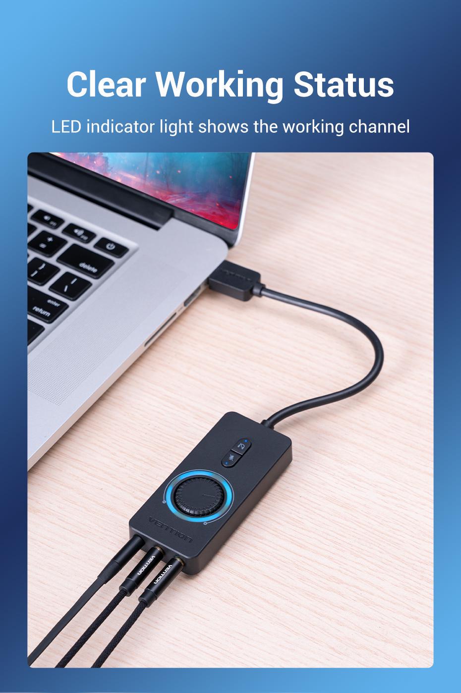 Звукова карта з підтримкою мікрофону Vention USB-3x 3,5 мм minijack 16 біт/48 кГц TRS AUX з керуванням гучності 0,5 м Чорний (CDRBD) - фото 13